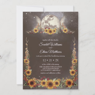 Boho Triple Moon Phases Sunflower Handfasting Invitation
