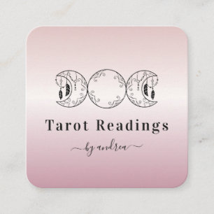 Boho Triple Moon Rose Gold Celestial Tarot Reader Square Business Card