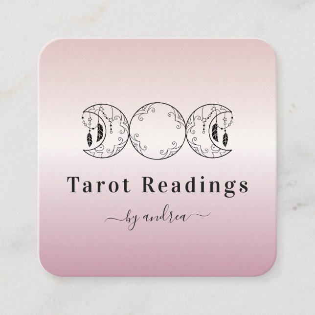Boho Triple Moon Rose Gold Celestial Tarot Reader Square Business Card (Front)
