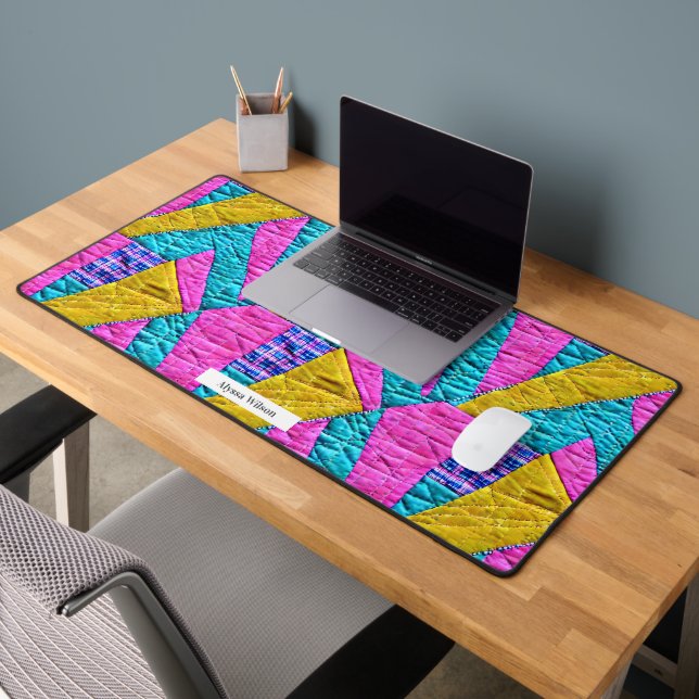  Boho Trompe L'oeil Patchwork Quilt Inspired Desk Mat (Office 2)