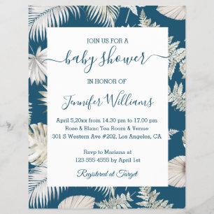 boho tropical baby shower blue grey invitation  flyer