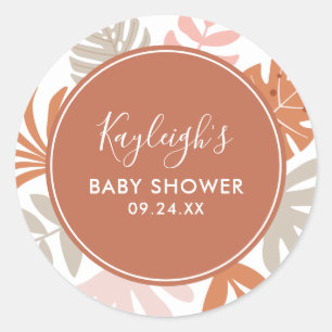 Boho Tropical Baby Shower Name Classic Round Stick Sticker