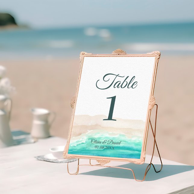 Boho Tropical Beach and Palm Trees Numéro de table (Boho Tropical Beach and Palm Trees Table Number on a sunny beach)