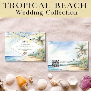 Boho Tropical Beach QR Code RSVP Wedding Card