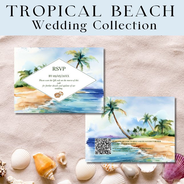 Boho Tropical Beach QR Code RSVP Wedding  Card (Creator Uploaded)