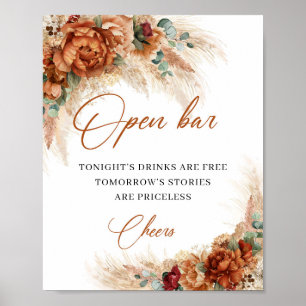 Boho tropical beach terracotta pampas open bar poster