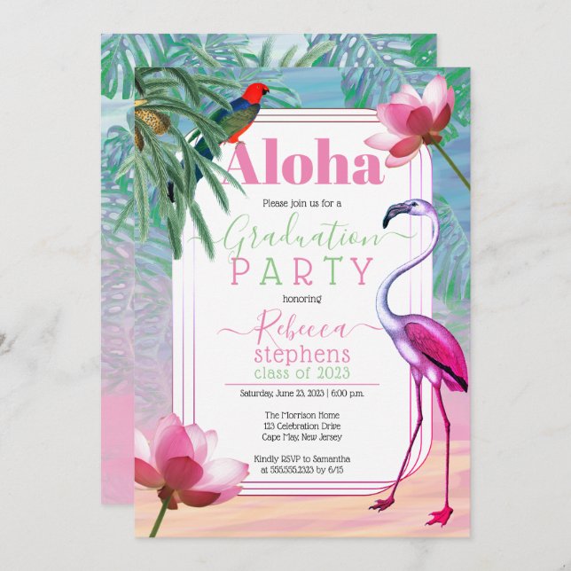 Boho Tropical Beach Watercolor Graduation Party Invitation (Front/Back)