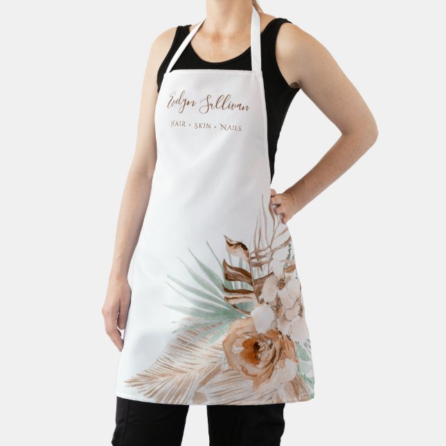 boho tropical beige and mint apron (Insitu)