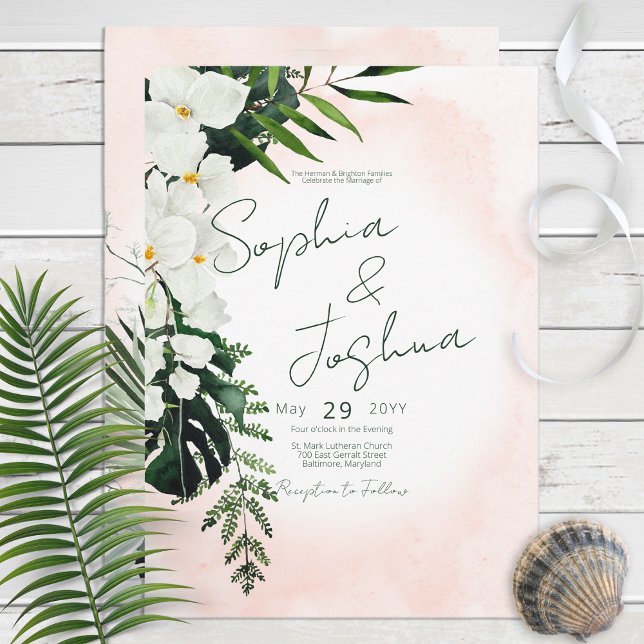 Boho Tropical Blush Watercolor Faire-part de maria (Créateur téléchargé)