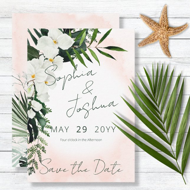 Boho Tropical Blush Watercolor Save the Date Card (Creator Uploaded)