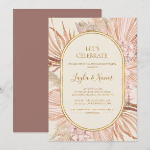 Boho Tropical Botanical Dusty Rose Let's Celebrate Invitation
