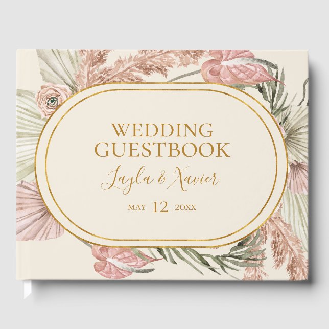 Boho Tropical Botanical | Dusty Rose Wedding Guest Book (Front)
