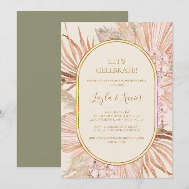 Boho Tropical Botanical | Green Let's Celebrate Invitation (Front/Back)