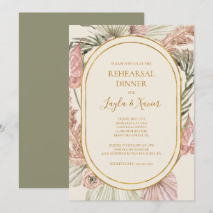 Boho Tropical Botanical   Green Rehearsal Dinner Invitation