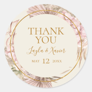 Boho Tropical Botanical Ivory Thank You Favour Classic Round Sticker