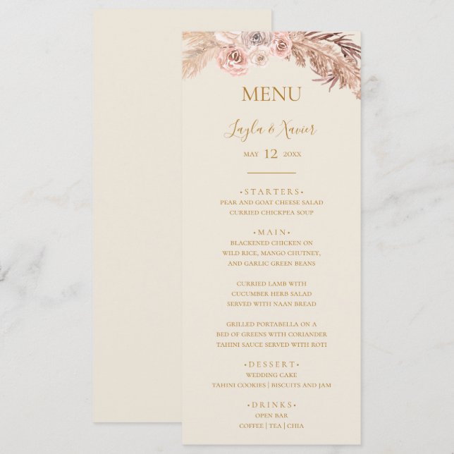 Boho Tropical Botanical | Ivory Wedding Dinner Menu (Front/Back)
