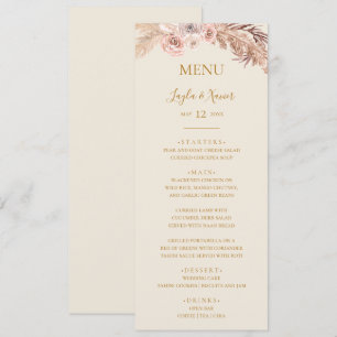 Boho Tropical Botanical   Ivory Wedding Dinner Menu