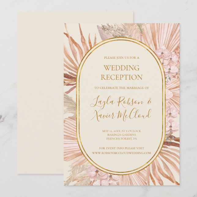 Boho Tropical Botanical | Ivory Wedding Reception Invitation (Front/Back)
