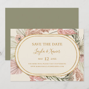 Boho Tropical Botanical   Olive Green Horizontal Save The Date