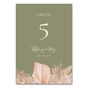 Boho Tropical Botanical Olive Green Table Number