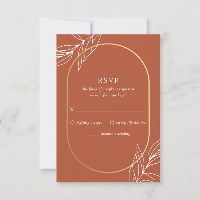 Boho Tropical Burnt Rust Wedding RSVP Card (Front)