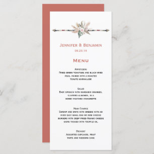 Boho Tropical Feathers Arrow Pampas Grass Wedding Menu