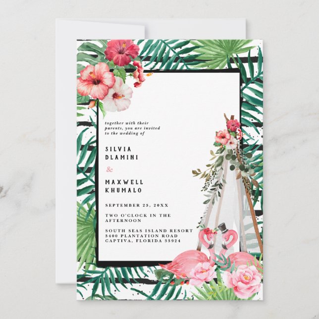 Boho Tropical Flamingo Wedding Invitation (Front)
