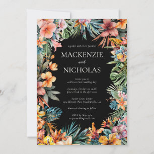 Boho Tropical Floral Black Faire-part de mariage