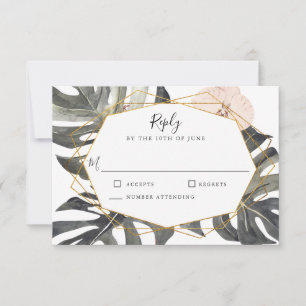 Boho Tropical Floral Geometric Frame Wedding RSVP Card