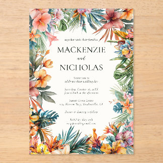 Boho Tropical Floral Mariage Acrylique Invitation