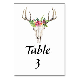 Boho Tropical Floral Skull Table Number