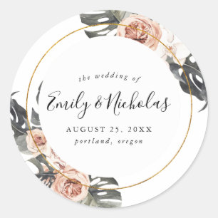 Boho Tropical Floral   Wedding Classic Round Sticker