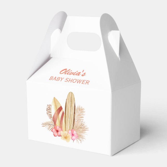 Boho Tropical Flower SurfIng Baby Shower Favor Box (Front Side)