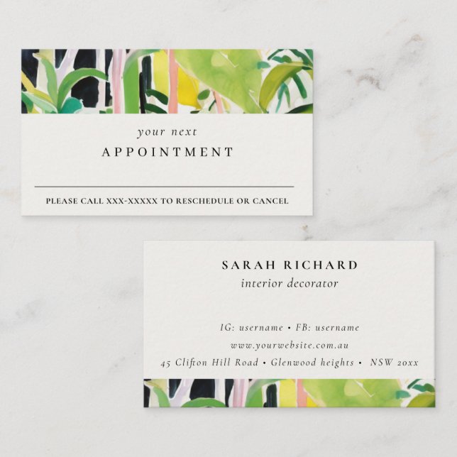 Boho Tropical Foliage Botanical Appointment Business Card (Front/Back)