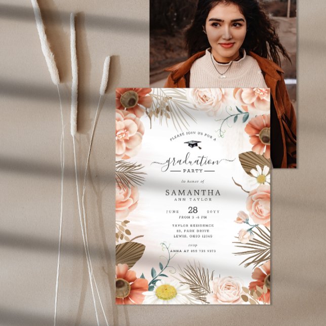 Boho Tropical Gold Foil Tassel Floral Graduation Invitation (Creator Uploaded)