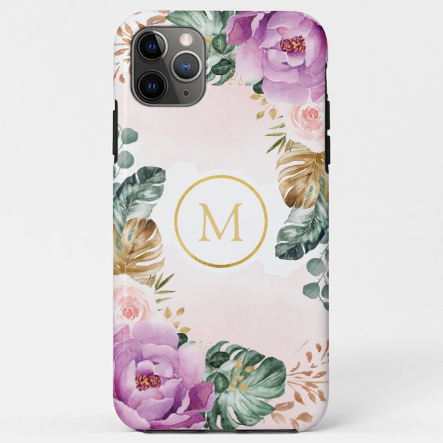 Boho Tropical Greenery Blush Floral Monogram Case-Mate iPhone Case (Back)