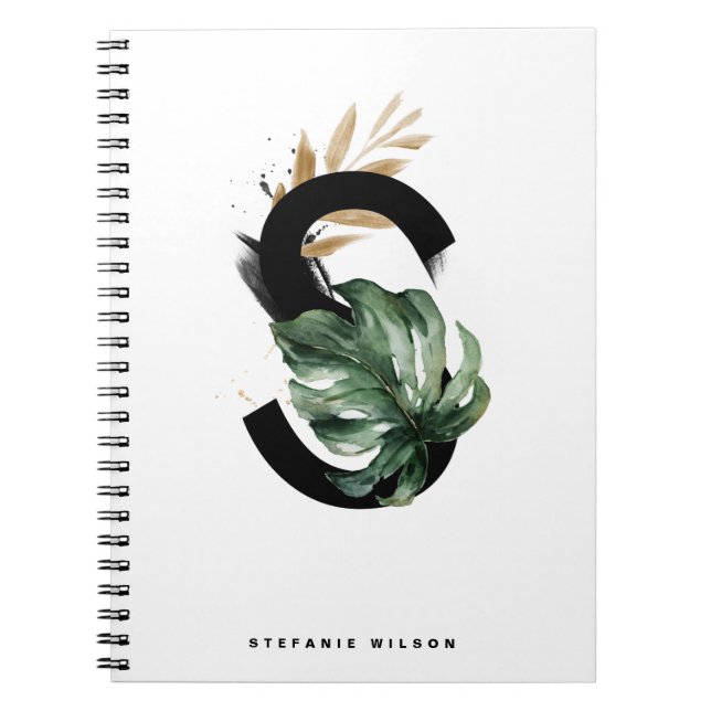Boho Tropical Greenery Letter S Monogram Notebook (Front)