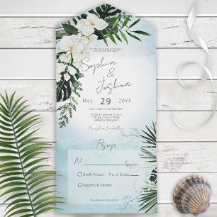Boho Tropical Greenery Modern Aqua No Dinner All In One Invitation