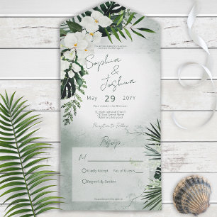 Boho Tropical Greenery Modern Green No Dinner All In One Invitation