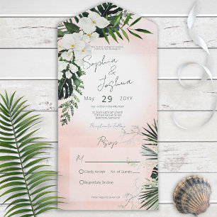 Boho Tropical Greenery Modern Pink Blush No Dinner All In One Invitation