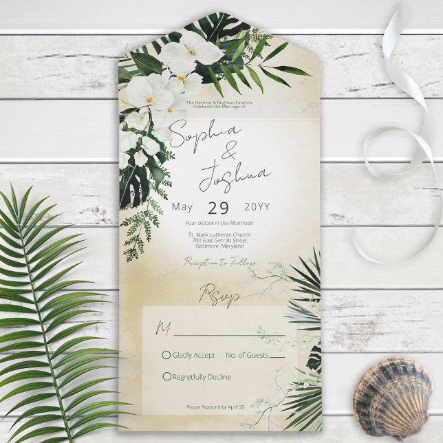 Boho Tropical Greenery Modern Sand No Dinner All In One Invitation (Creator Uploaded)