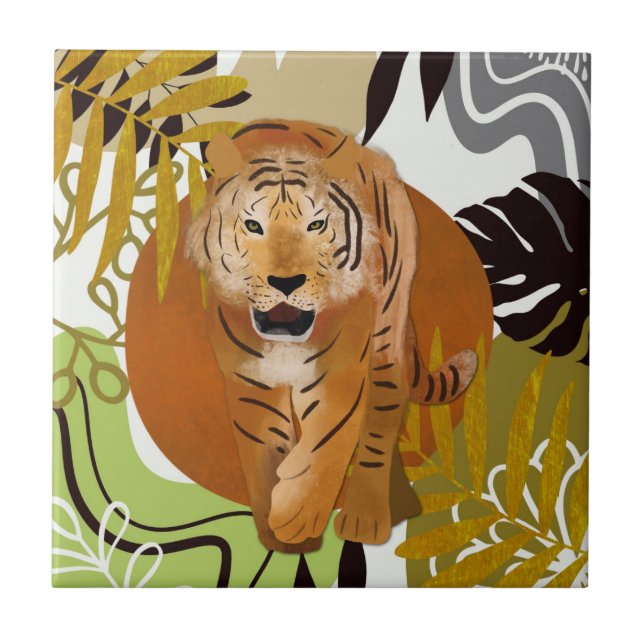 Boho Tropical Jungle Tiger Tile (Front)