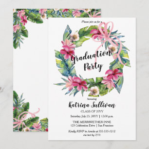 Boho Tropical Leaves Floral Graduation Party Invitation