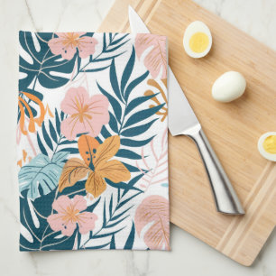 Boho Tropical Leaves Flowers Kitchen Towel