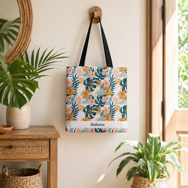 Boho Tropical Leaves Flowers Tote Bag (Creator Uploaded)