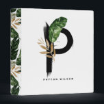 Boho Tropical Letter P Monogram Palm Leaves Binder<br><div class="desc">Customizable letter P monogram binder featuring watercolor tropical palm leaf,  faux gold foil leaf and black watercolor brush accents. Personalize this tropical monogram binder by your name or other details. This boho letter P monogram binder will be perfect as a gift. Other letters are available.</div>