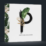 Boho Tropical Letter P Monogram Palm Leaves Binder<br><div class="desc">Customizable letter P monogram binder featuring watercolor tropical palm leaf,  faux gold foil leaf and black watercolor brush accents. Personalize this tropical monogram binder by your name or other details. This boho letter P monogram binder will be perfect as a gift. Other letters are available.</div>