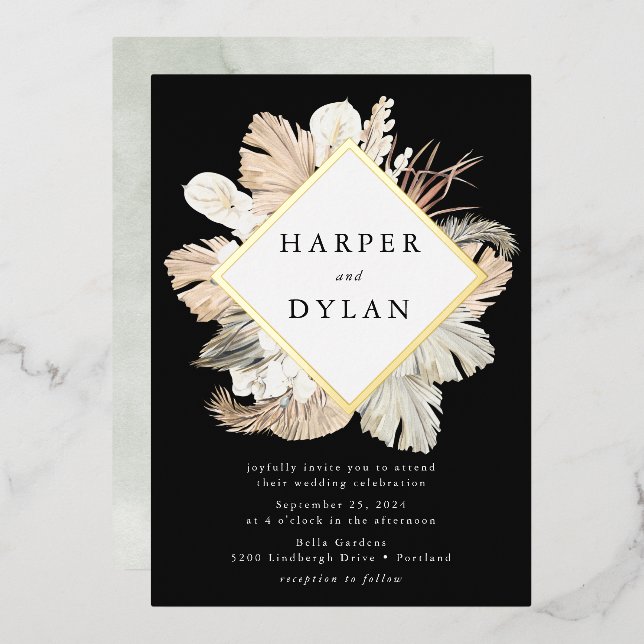 Boho Tropical Love Diamond Frame Wedding Gold (Front/Back)