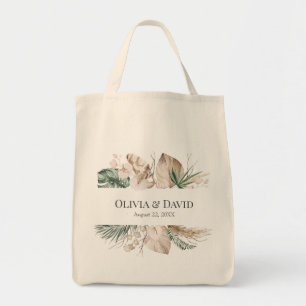 Boho Tropical Monstera and Orchid Wedding Tote Bag