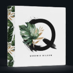 Boho Tropical Monstera Leaf Letter Q Monogram Binder<br><div class="desc">Customizable letter Q monogram binder featuring watercolor tropical monstera leaf,  faux gold foil leaf and black watercolor brush accents. Personalize this tropical monogram binder by your name or other details. This boho letter Q monogram binder will be perfect as a gift. Other letters are available.</div>